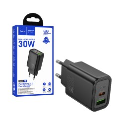 Hoco Adapter N63 2 Ports USB+Type-C PD30W Black Hoco Adapter N63 2 Ports USB+Type-C PD30W Black